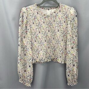 Aritizia Wilfred Tempest Blouse Smocked Ditsy Floral Long Sleeve Size XL